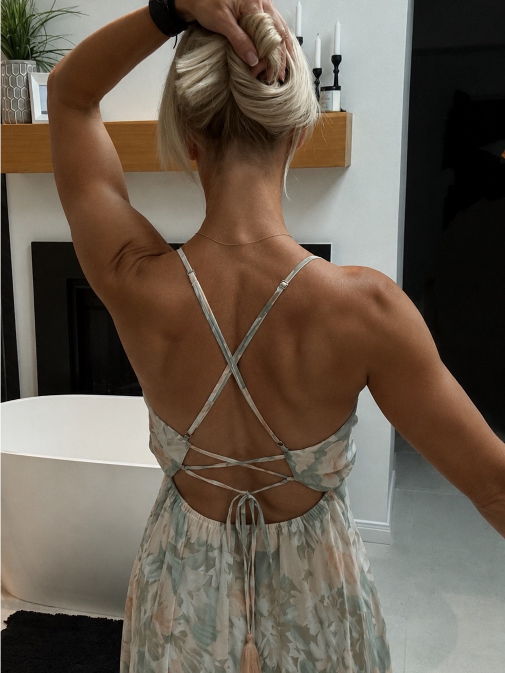 Aakaa Pale Floral Crisscross Back Maxi Dress